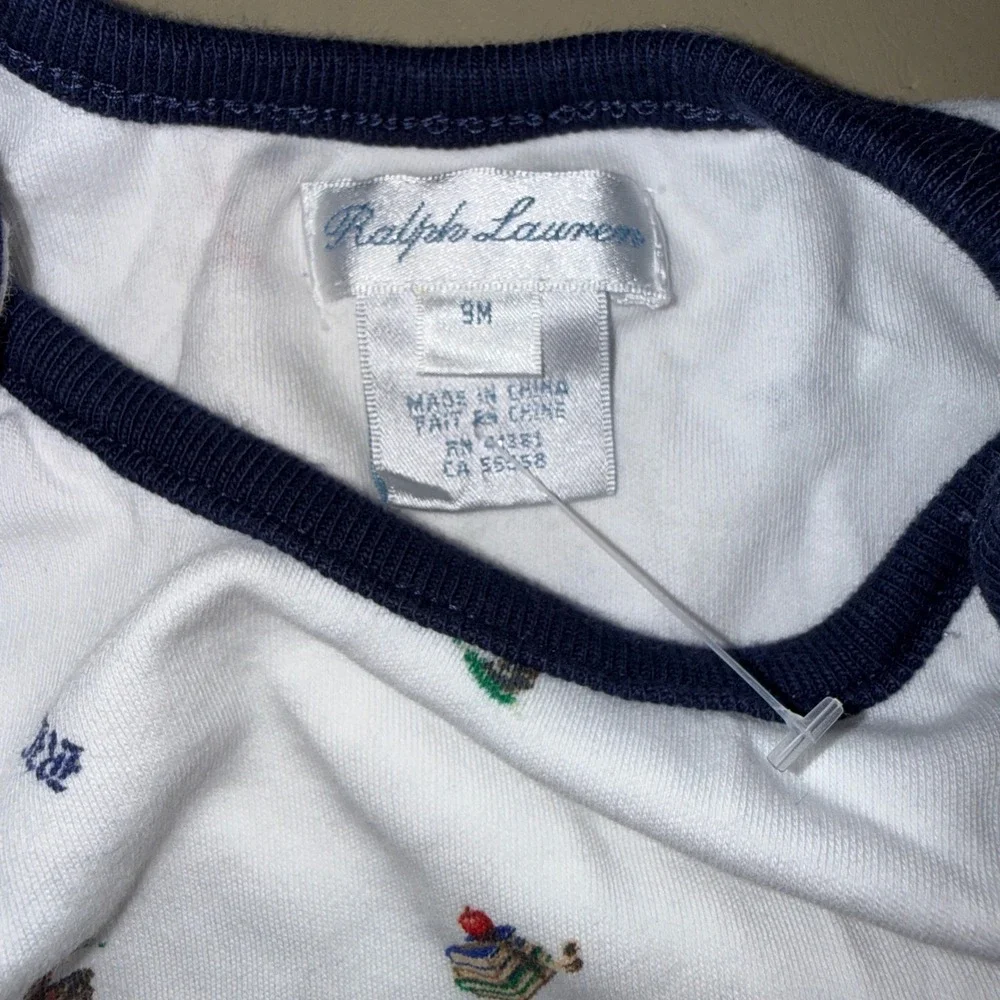 Ralph Lauren Footed Sleep Set 9M White Polo Bear Print Sleeveless Rompers twins
